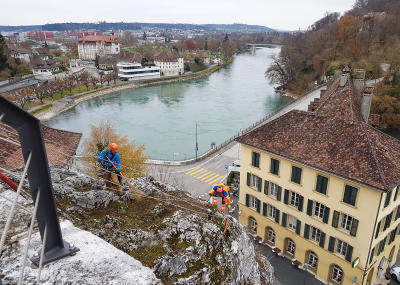 Sträucher schneiden in einer Felswand unterhalb der reformierten Kirche Aarburg, Auflage 2017