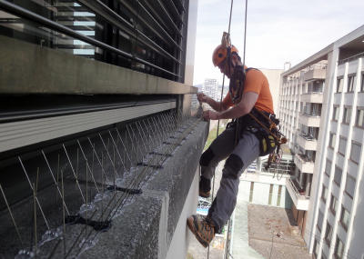 Montage Taubenschutz am Seil, Seilarbeit